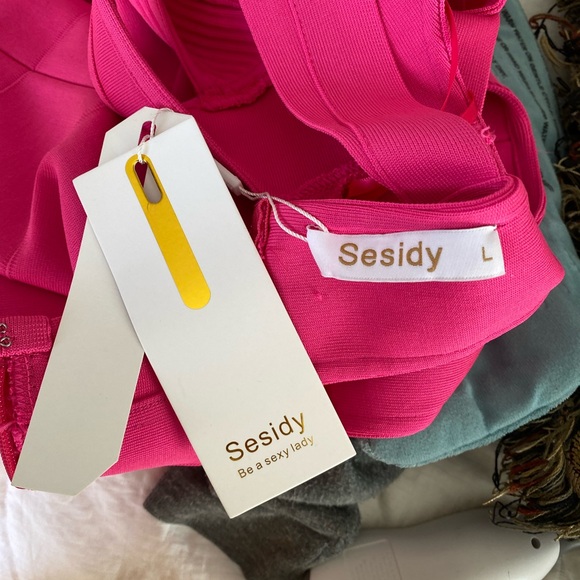 NWT Sesidy Hot Pink Bandage Backless Cocktail Dress Size L - Picture 5 of 5
